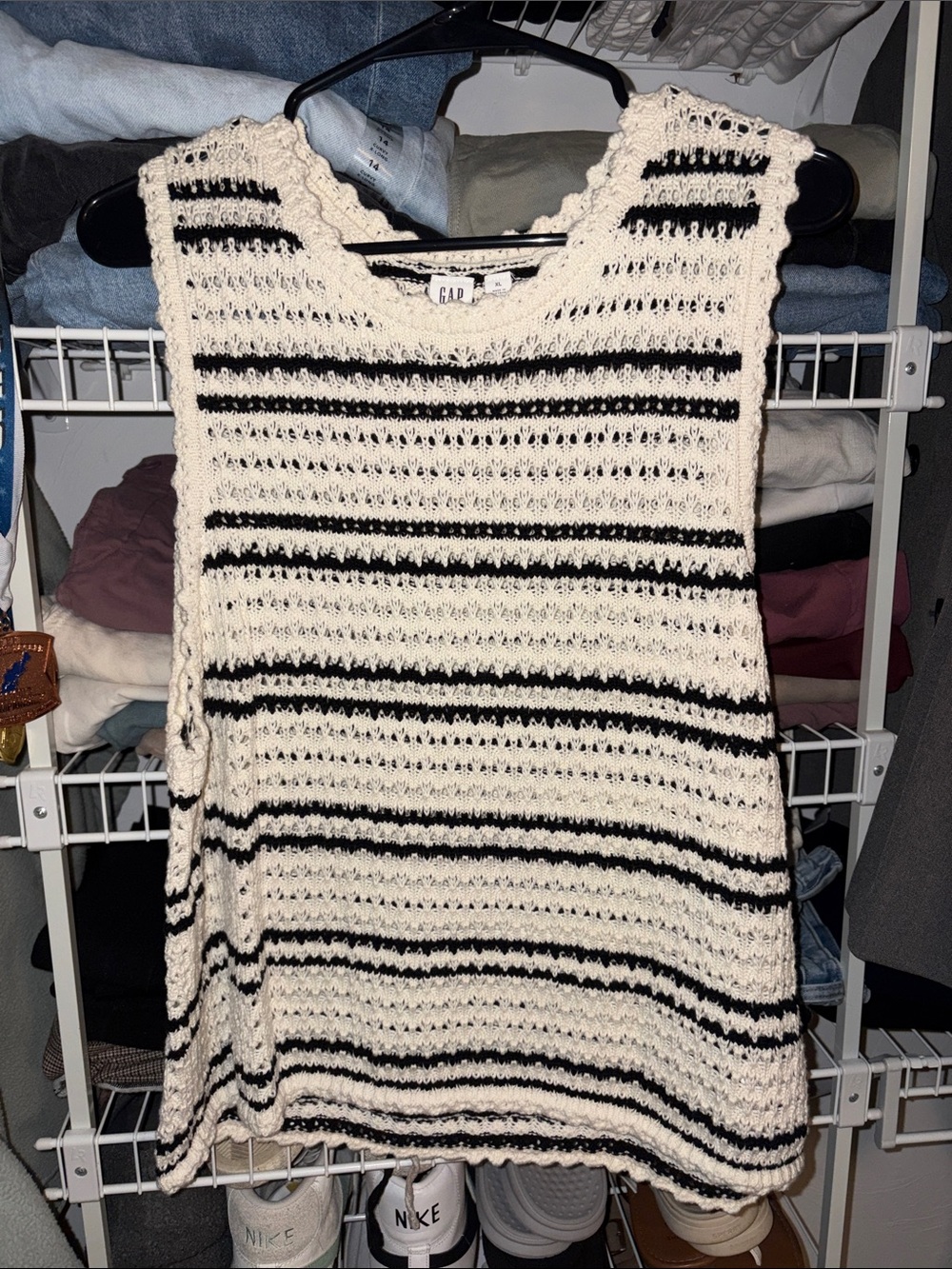 GAP Cream and Black Striped Crochet Tank